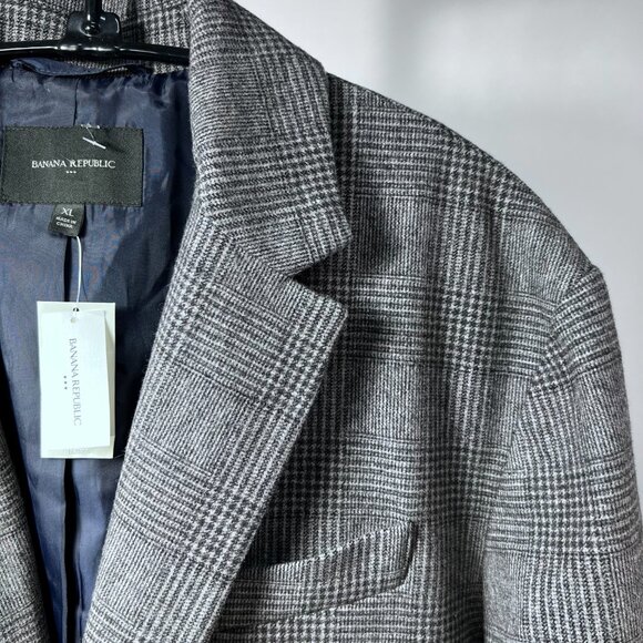 BANANA REPUBLIC  Gray Glen Plaid Men's Wool Blend Patterned Top Coat Large NWT - Picture 1 of 8